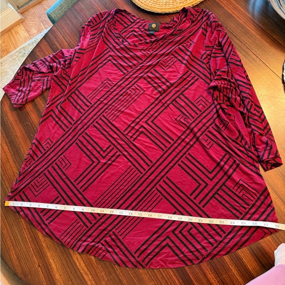 JM Collection Top Womens XXL Burgundy Black Geometric 3/4 Sleeve Tunic - Picture 10 of 12
